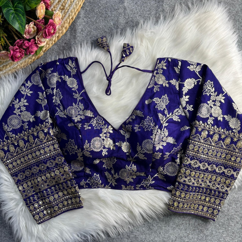 Long sleeves blouse Dola silk fabric V Shape neck Embroidery work Partywear Blouse