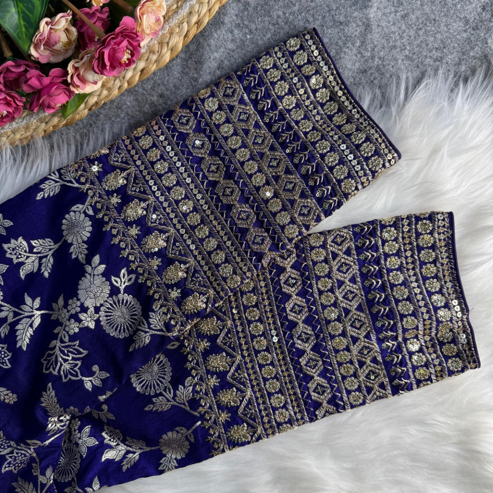 Long sleeves blouse Dola silk fabric V Shape neck Embroidery work Partywear Blouse