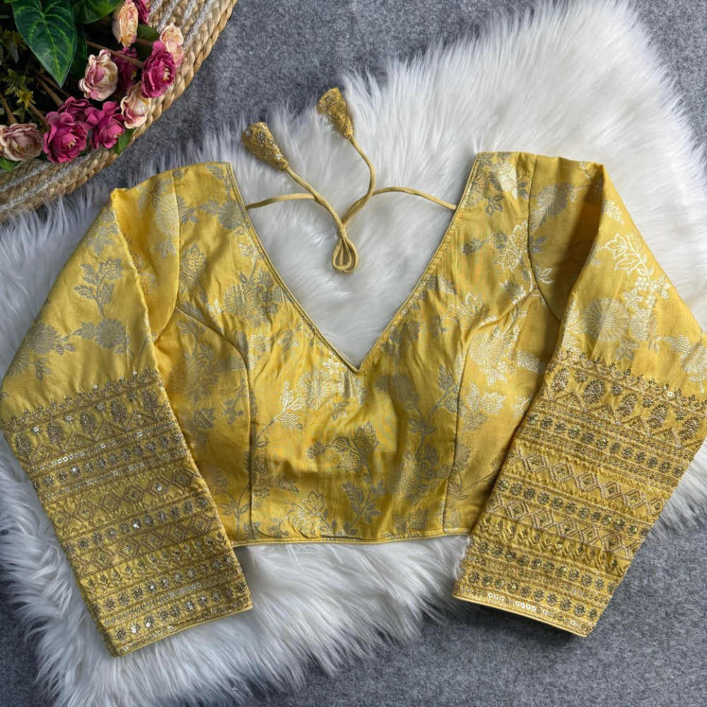 Long sleeves blouse Dola silk fabric V Shape neck Embroidery work Partywear Blouse