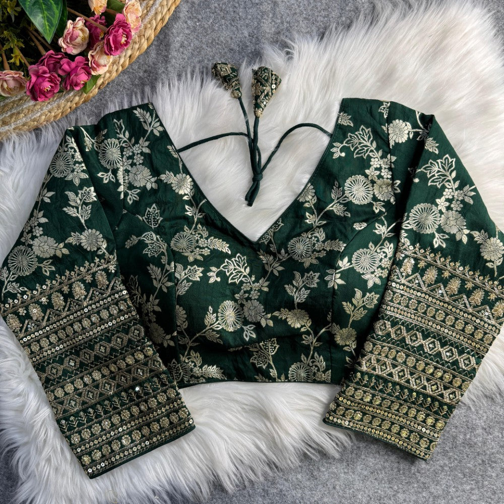 Long sleeves blouse Dola silk fabric V Shape neck Embroidery work Partywear Blouse