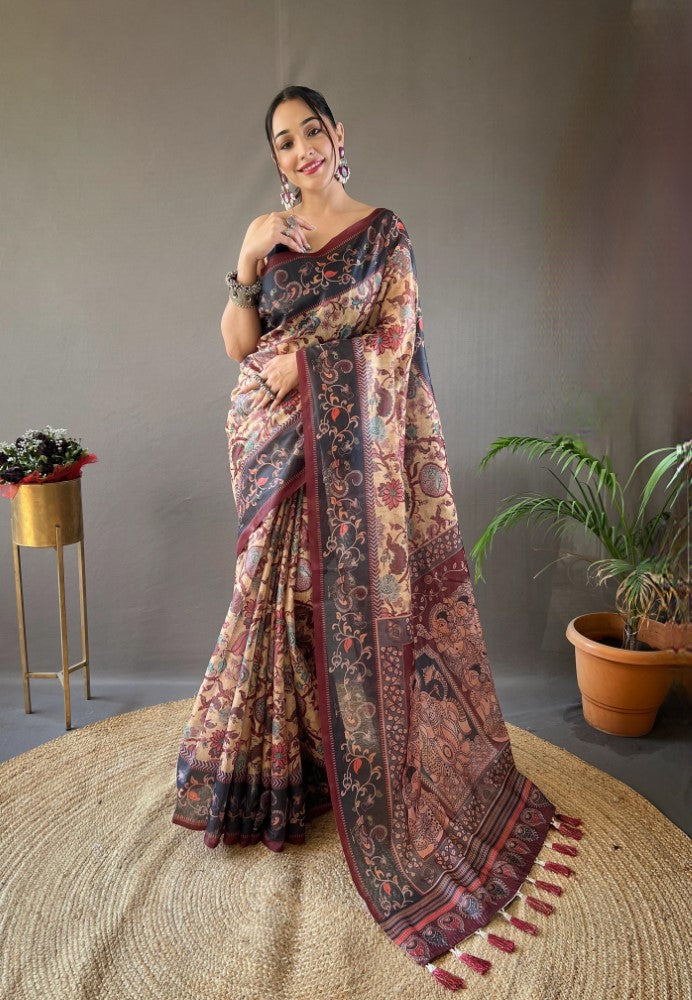 Soft cotton saree with digital print work Women's wear Indian ethnic Sari blouse
