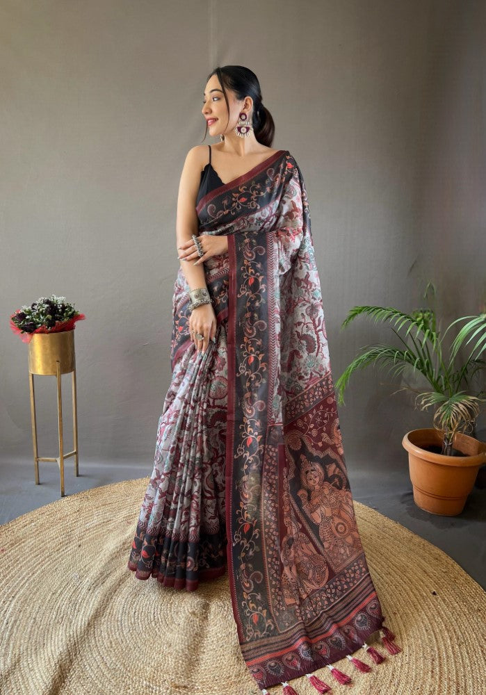 Soft cotton saree with digital print work Women's wear Indian ethnic Sari blouse