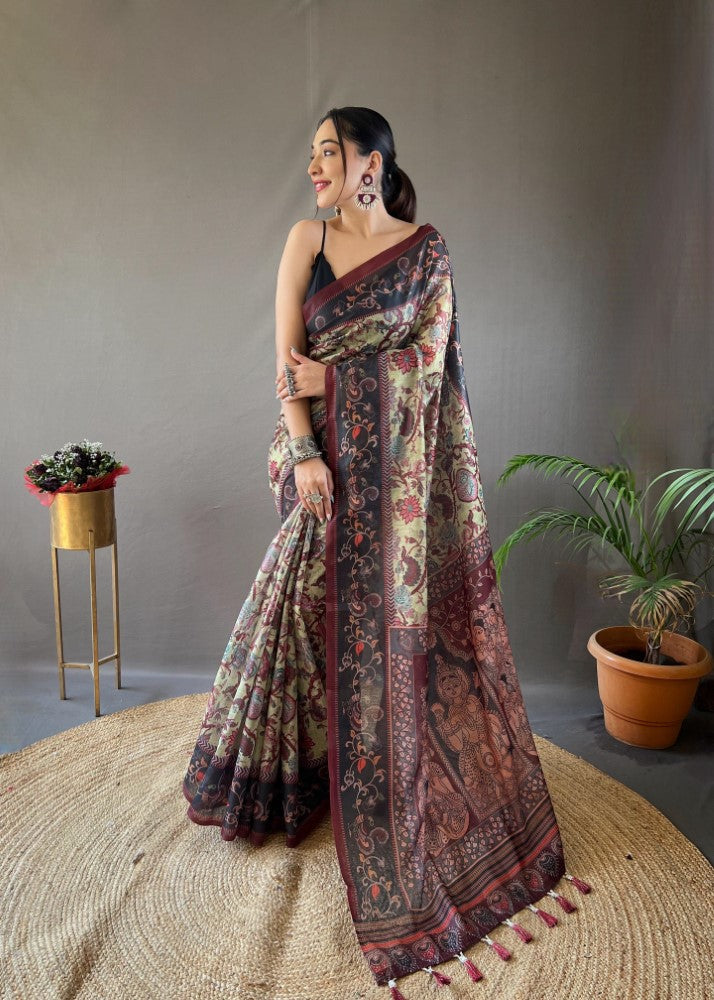 Soft cotton saree with digital print work Women's wear Indian ethnic Sari blouse