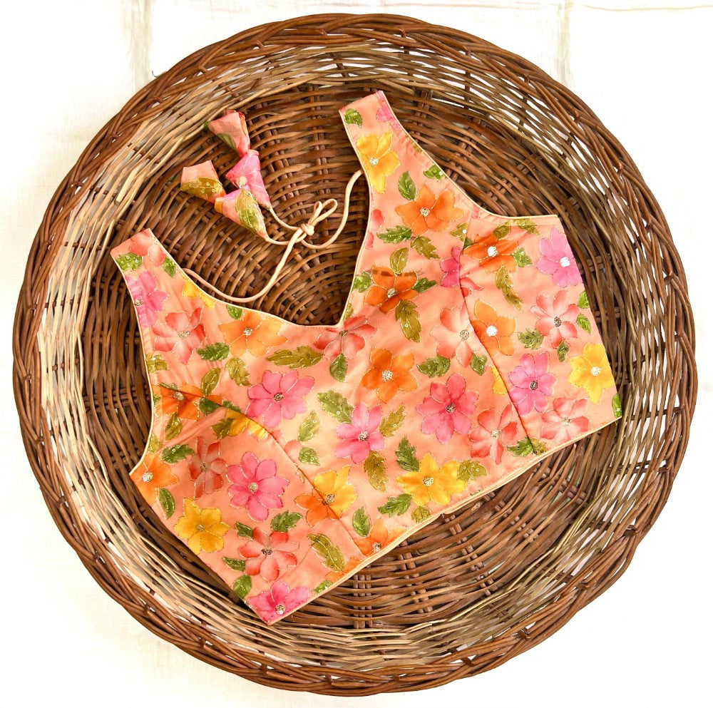 Women's wear sleeveless blouse Organza silk fabric with sequence work Printed padded blouse