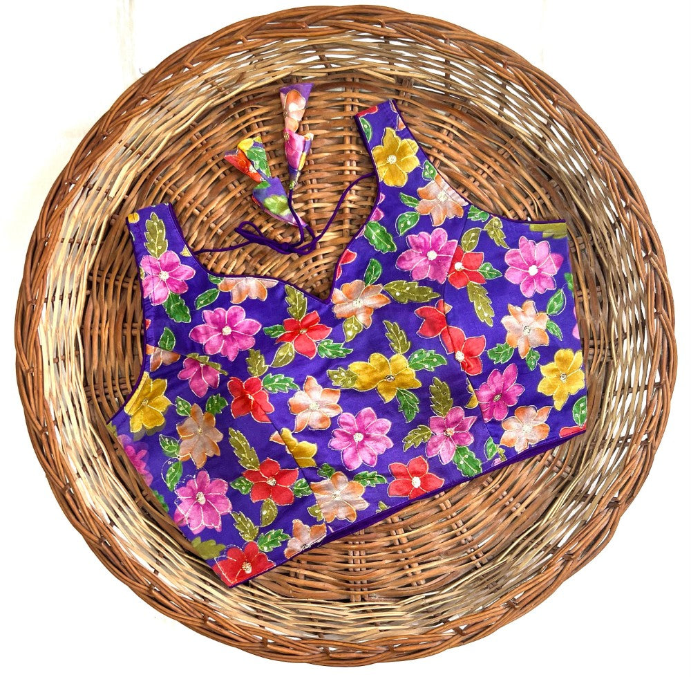Women's wear sleeveless blouse Organza silk fabric with sequence work Printed padded blouse
