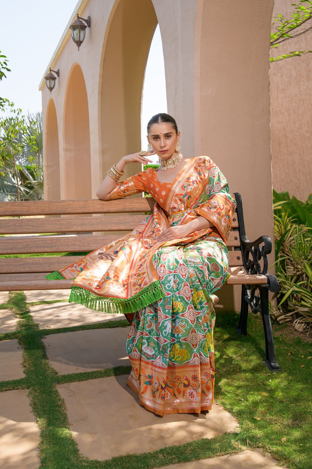 Soft banarasi silk fabric with meena & zari weaving work saree Paithani Patola saree for women