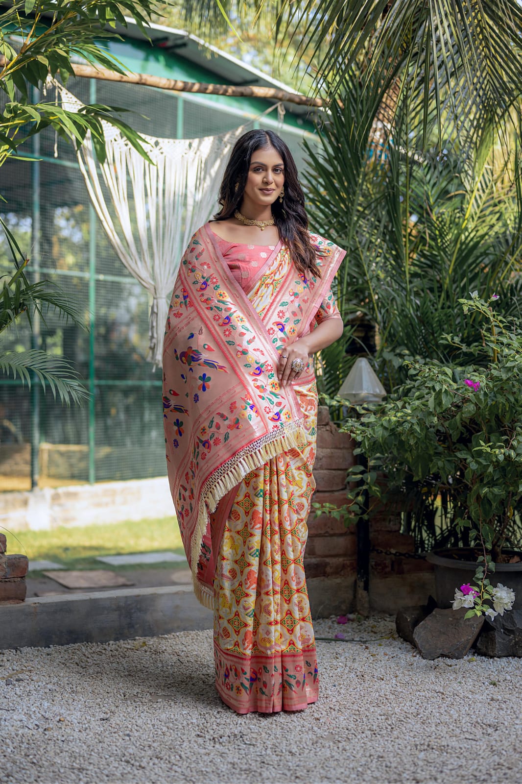 Soft banarasi silk fabric with meena & zari weaving work saree Paithani Patola saree for women