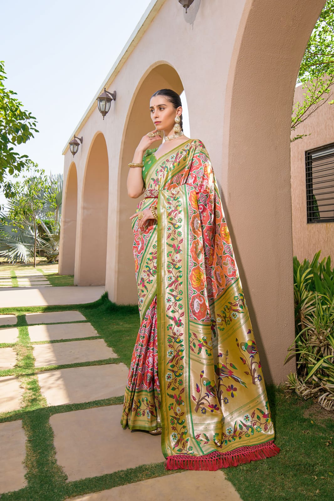 Soft banarasi silk fabric with meena & zari weaving work saree Paithani Patola saree for women