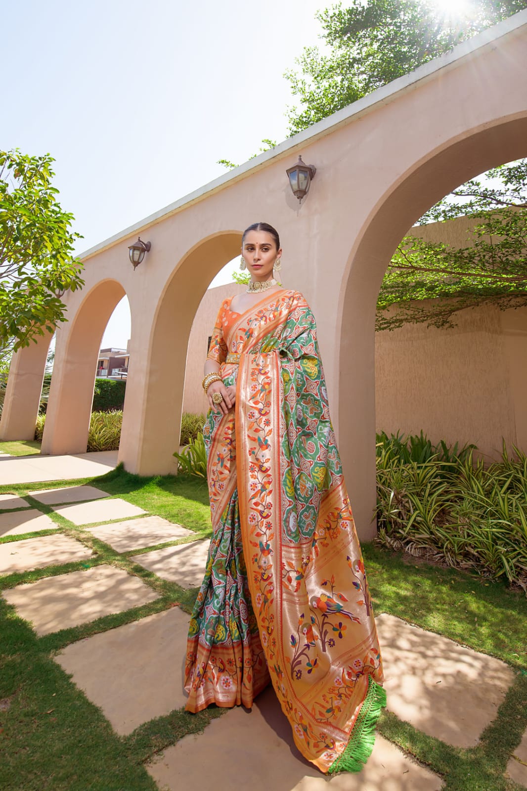 Soft banarasi silk fabric with meena & zari weaving work saree Paithani Patola saree for women