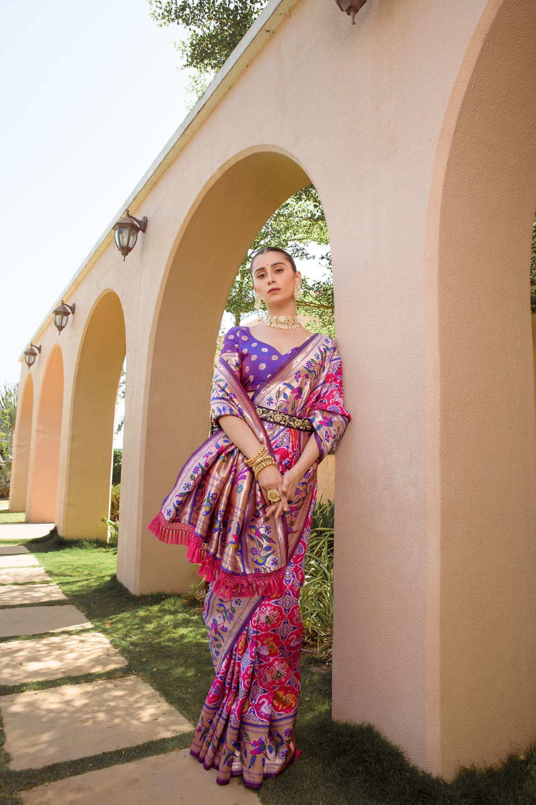 Soft banarasi silk fabric with meena & zari weaving work saree Paithani Patola saree for women
