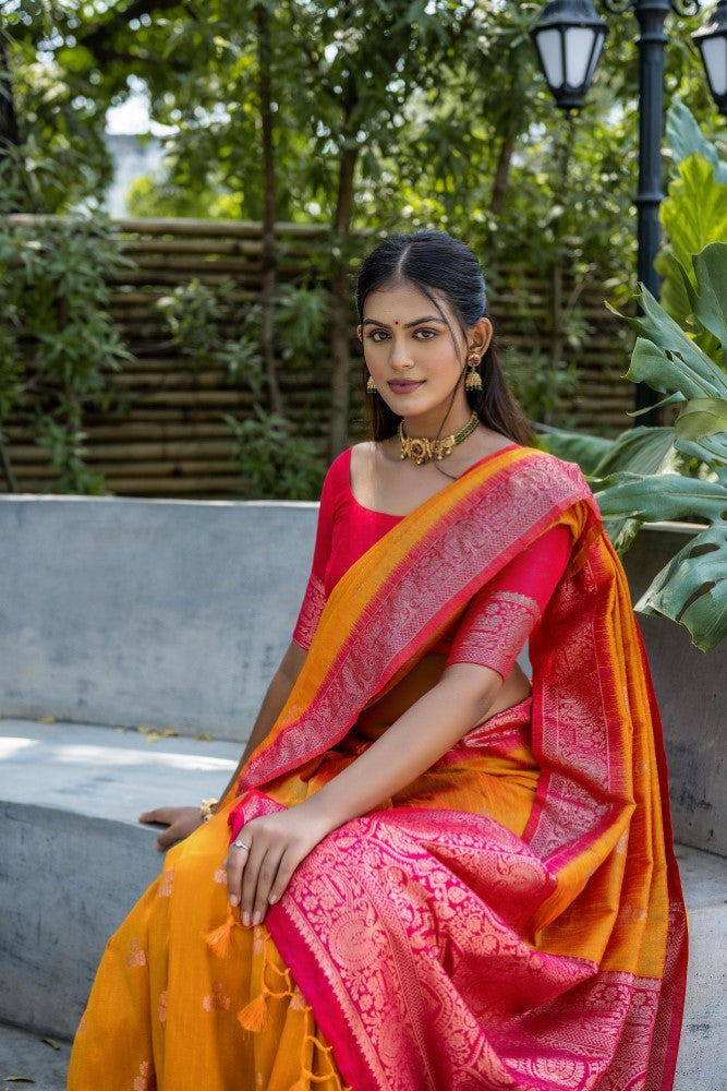 Soft banarasi raw silk saree Zari woven border with fancy tassels saree Women wear saree blouse