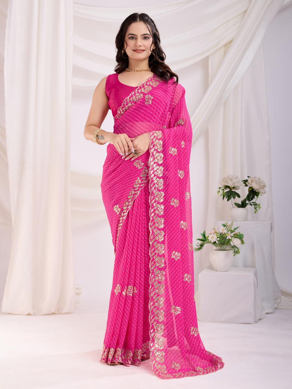Party wear Georgette fabric Digital print work sari Women's wear Sequins saree