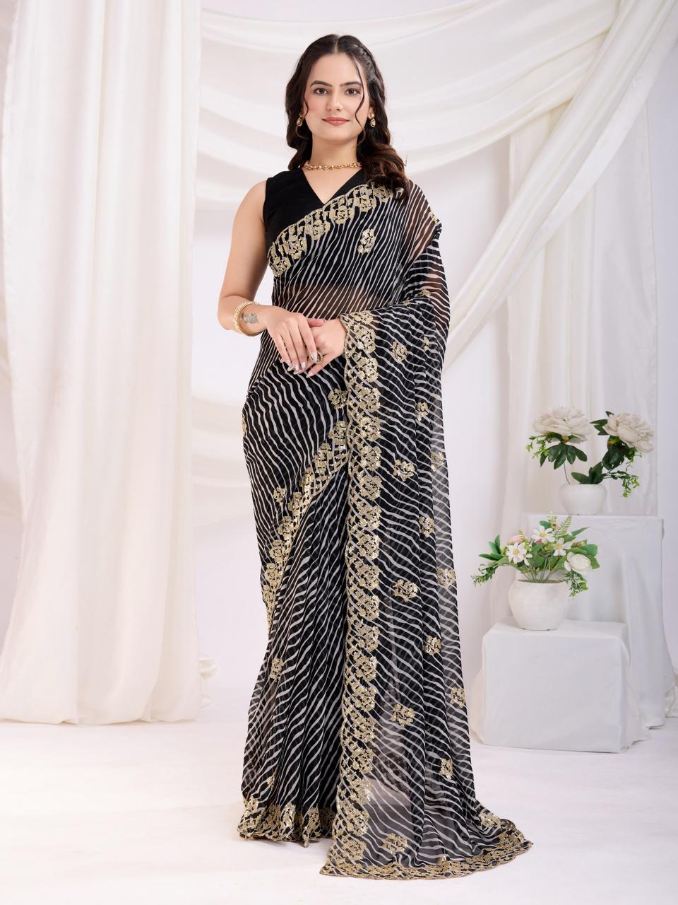 Party wear Georgette fabric Digital print work sari Women's wear Sequins saree