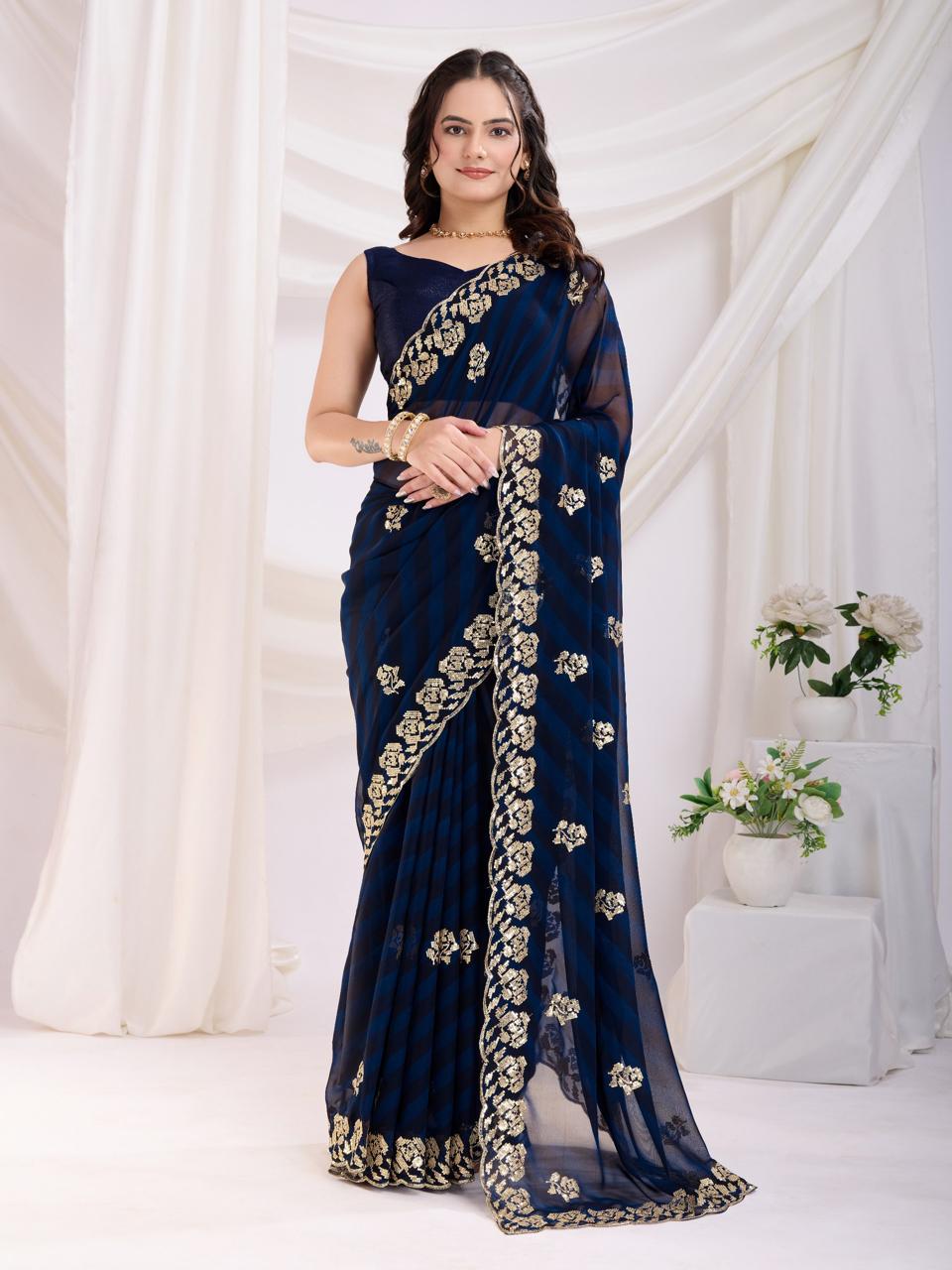 Party wear Georgette fabric Digital print work sari Women's wear Sequins saree