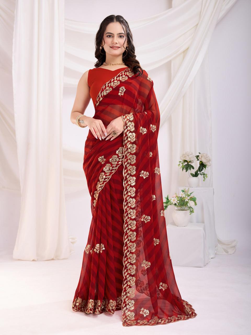 Party wear Georgette fabric Digital print work sari Women's wear Sequins saree