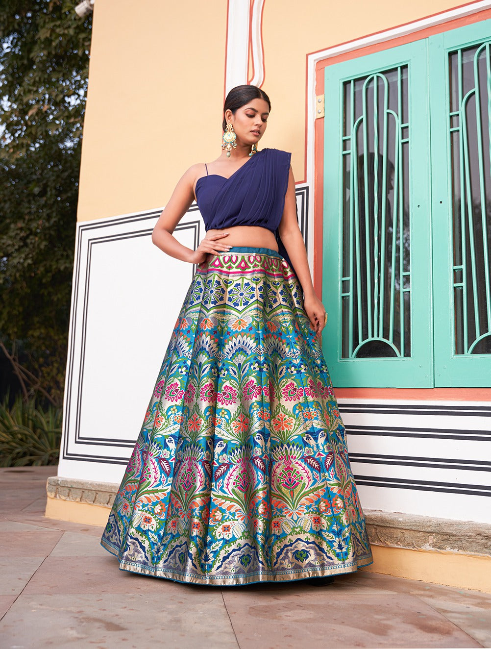 Banarasi silk lehenga choli with Zari weaving work Indo western Banarasi Lehenga choli