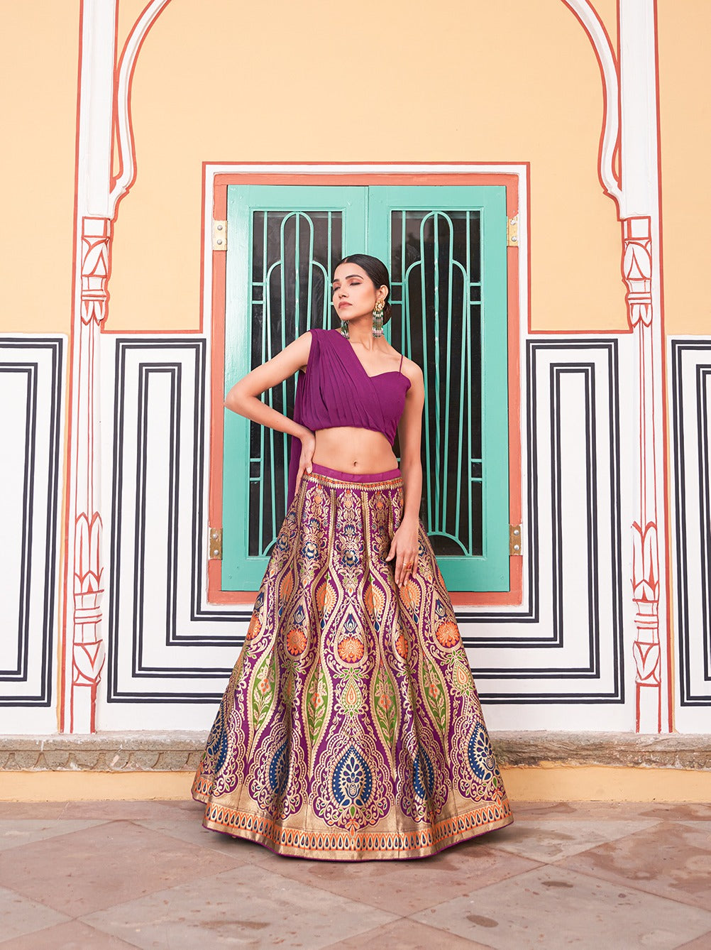 Banarasi silk lehenga choli with Zari weaving work Indo western Banarasi Lehenga choli
