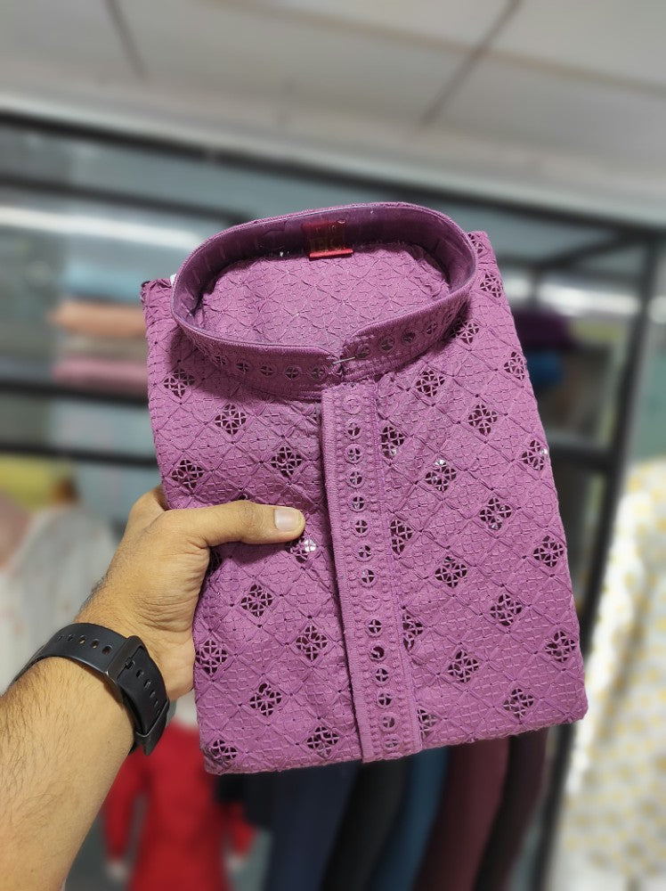 Men's kurta pajama set Rayon fabric with sequence work Lucknowi kurta pajama