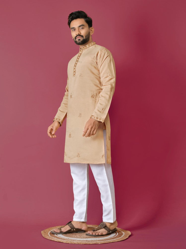 Men's Kurta pajama set Roman silk fabric Val Moti handwork