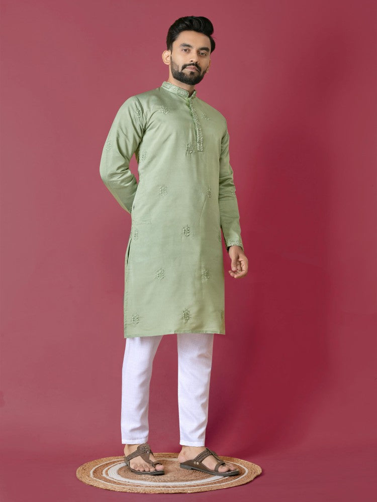 Men's Kurta pajama set Roman silk fabric Val Moti handwork