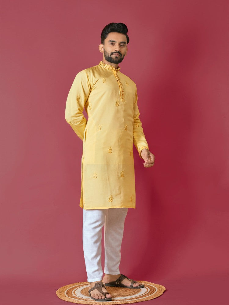 Men's Kurta pajama set Roman silk fabric Val Moti handwork