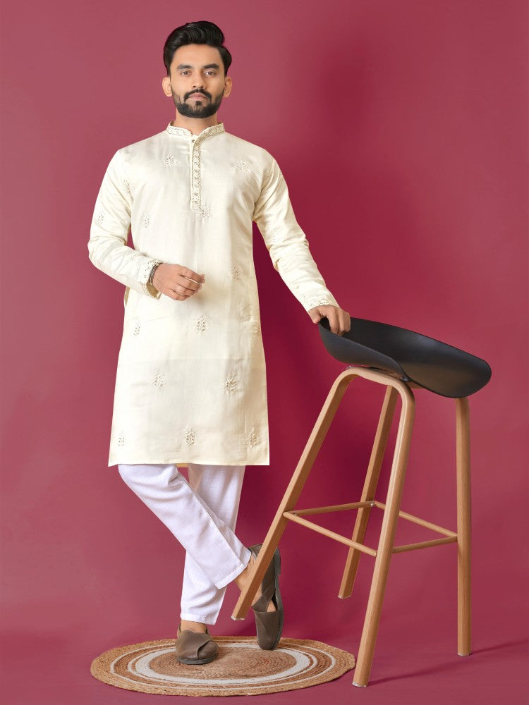Men's Kurta pajama set Roman silk fabric Val Moti handwork