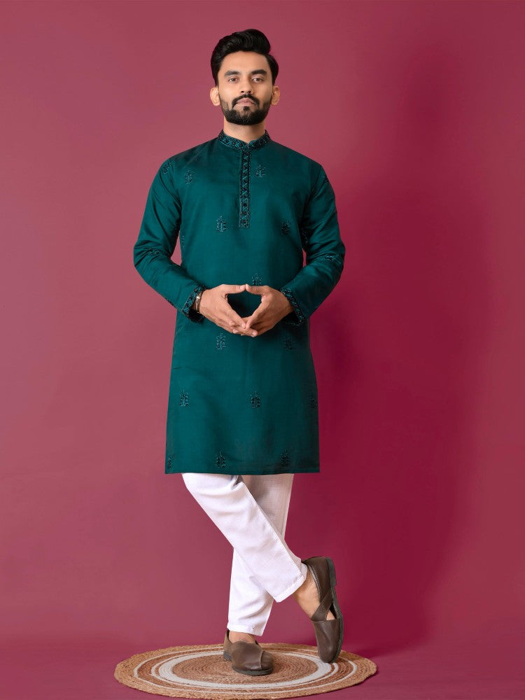 Men's Kurta pajama set Roman silk fabric Val Moti handwork