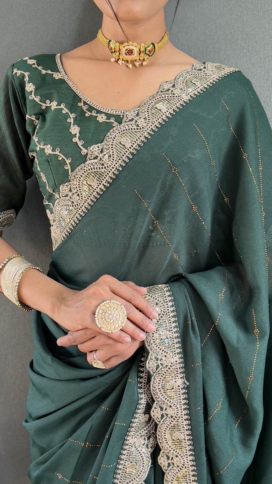 Star georgette silk Heavy lace with Swarovski work Ready to wear saree