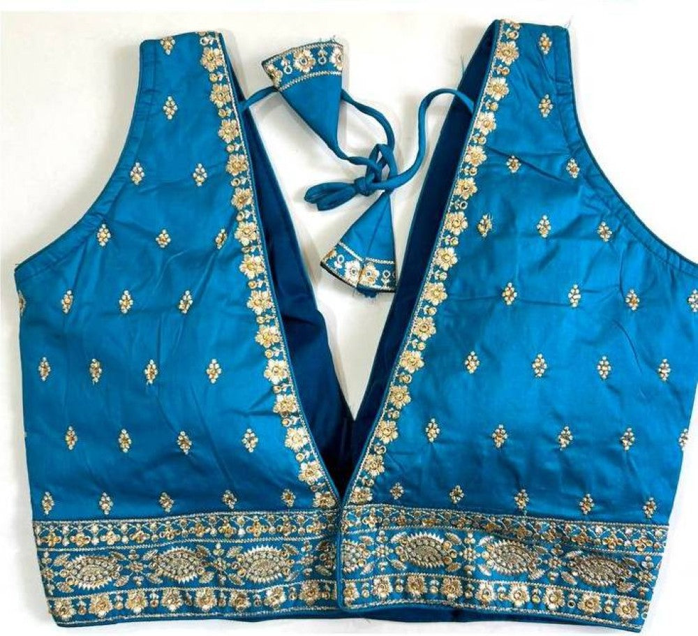 Women's wear blouse Silk fabric with thread hand work Deep v neck sleeveless Padded blouse