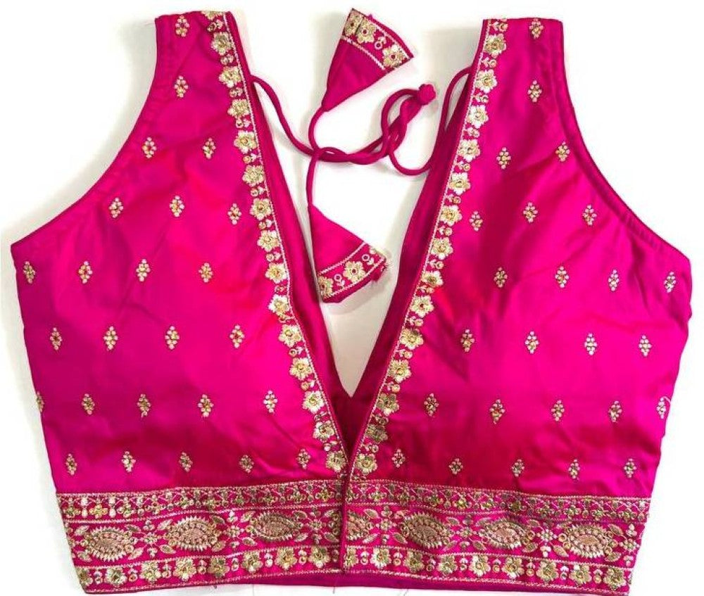 Women's wear blouse Silk fabric with thread hand work Deep v neck sleeveless Padded blouse