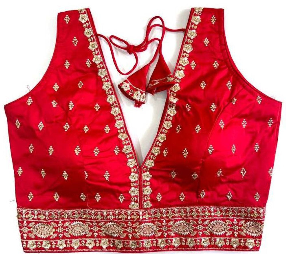 Women's wear blouse Silk fabric with thread hand work Deep v neck sleeveless Padded blouse