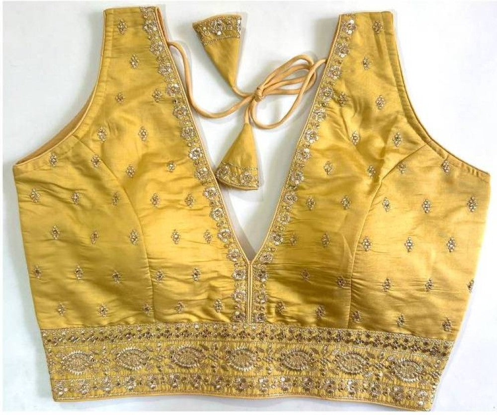 Women's wear blouse Silk fabric with thread hand work Deep v neck sleeveless Padded blouse