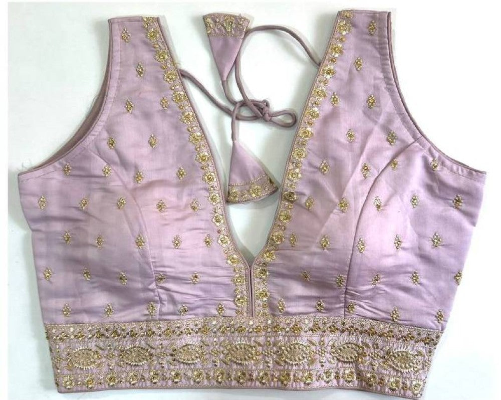 Women's wear blouse Silk fabric with thread hand work Deep v neck sleeveless Padded blouse
