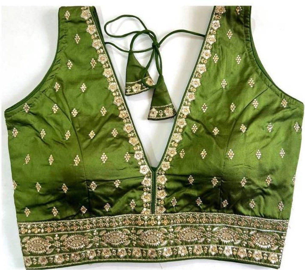 Women's wear blouse Silk fabric with thread hand work Deep v neck sleeveless Padded blouse