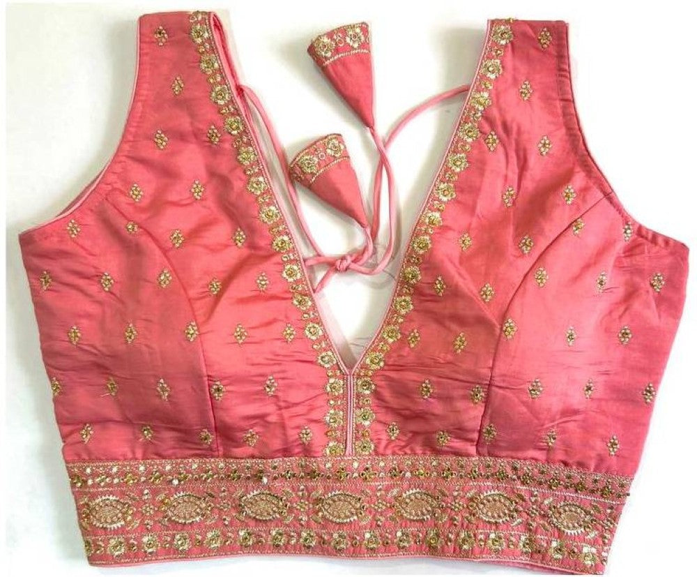 Women's wear blouse Silk fabric with thread hand work Deep v neck sleeveless Padded blouse