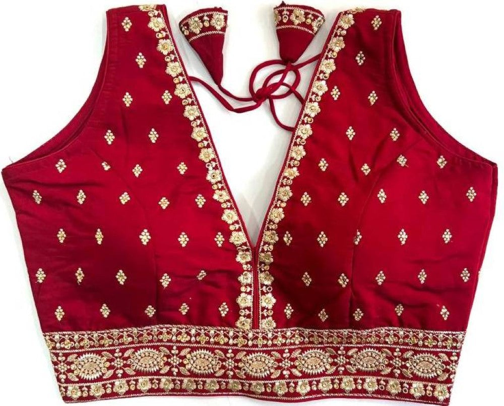 Women's wear blouse Silk fabric with thread hand work Deep v neck sleeveless Padded blouse