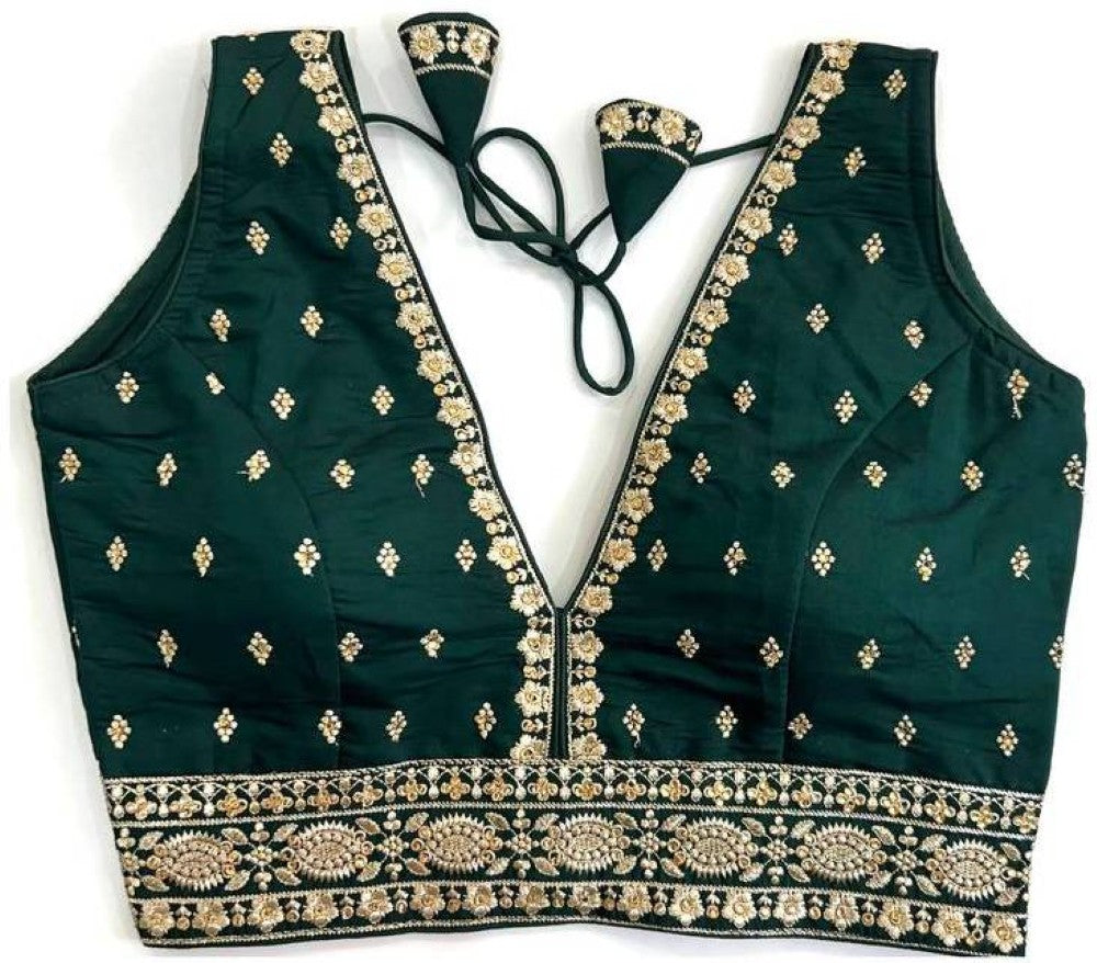 Women's wear blouse Silk fabric with thread hand work Deep v neck sleeveless Padded blouse