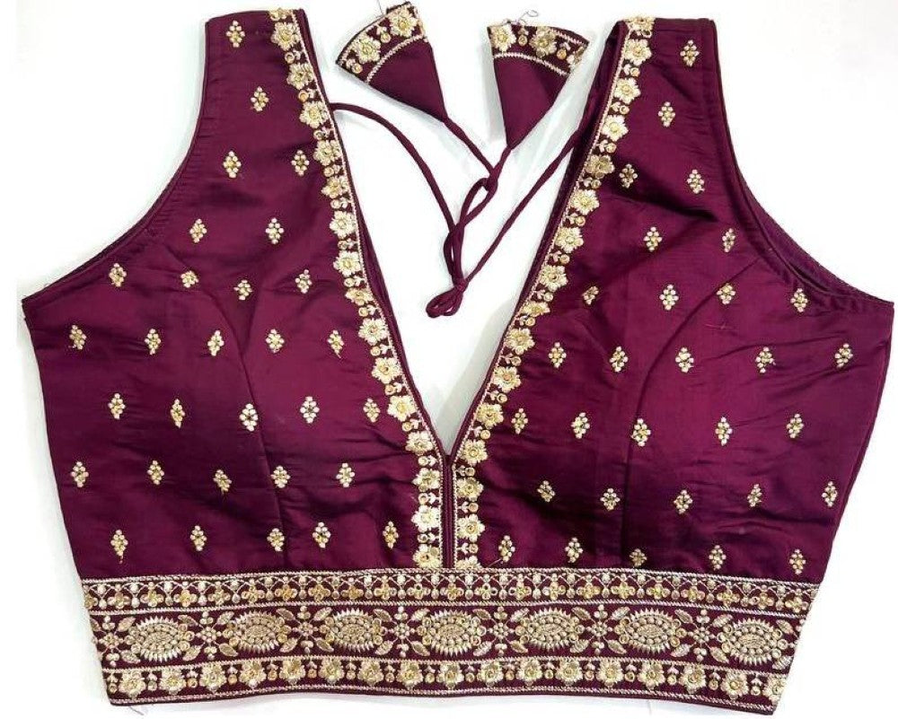 Women's wear blouse Silk fabric with thread hand work Deep v neck sleeveless Padded blouse