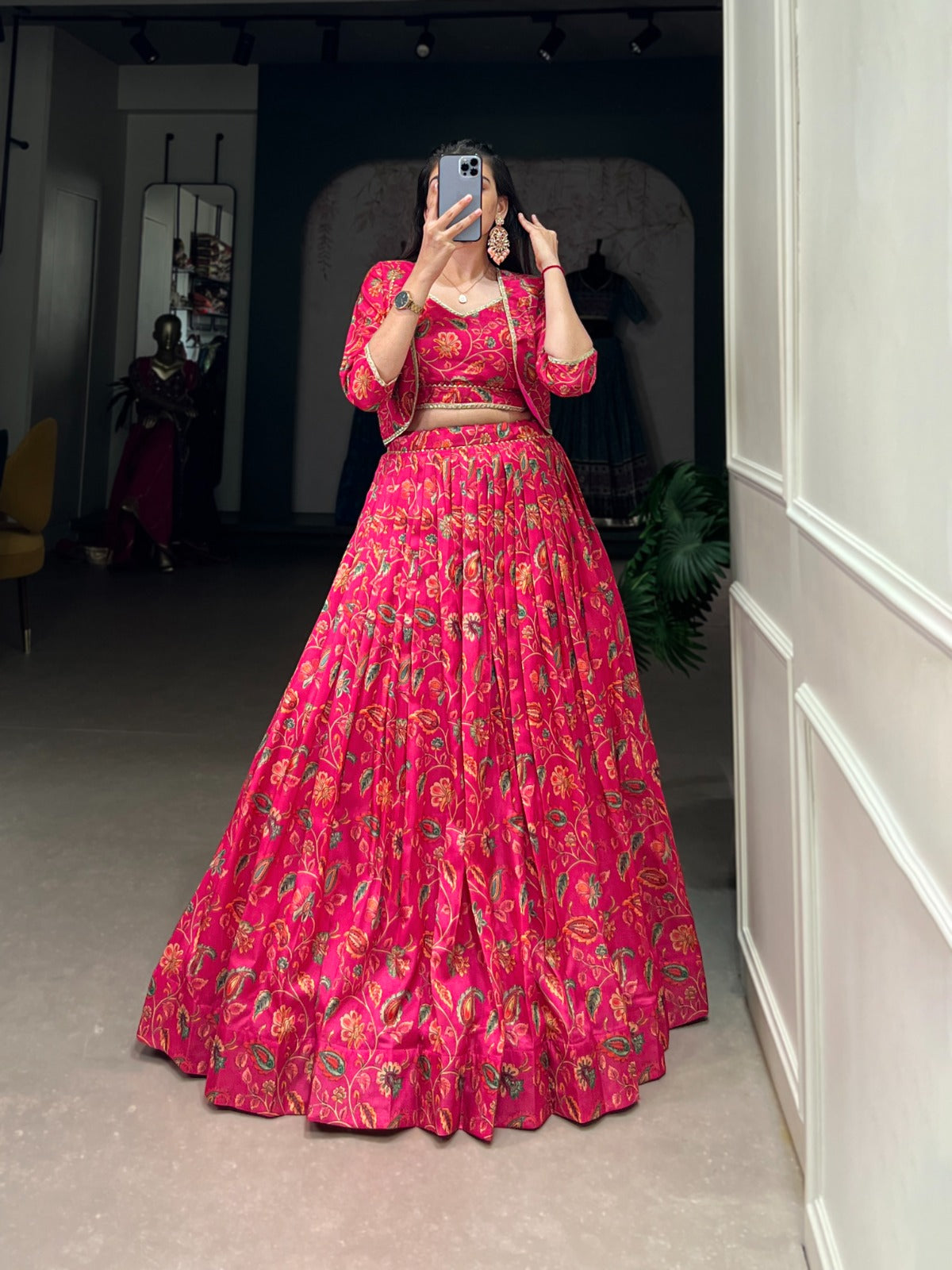 Tussar Silk Pink lehenga choli Floral Print lehenga with blouse Printed Lehenga choli with koti