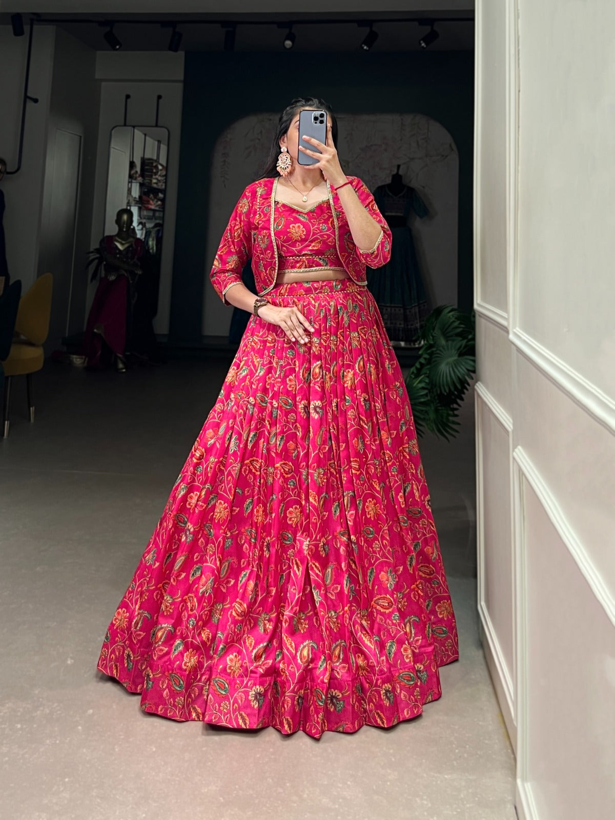Tussar Silk Pink lehenga choli Floral Print lehenga with blouse Printed Lehenga choli with koti