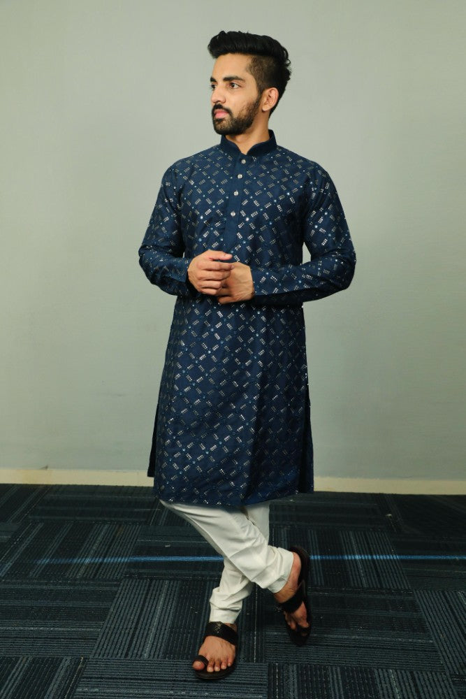Soft silk fabric Embroidery with sequence work Men's kurta pajama set