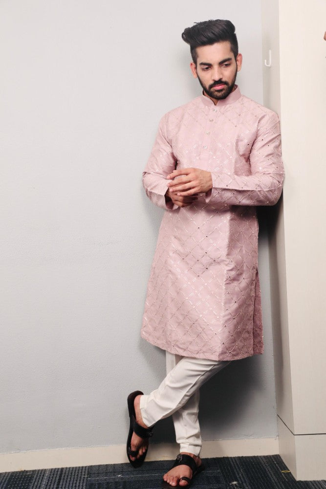 Soft silk fabric Embroidery with sequence work Men's kurta pajama set