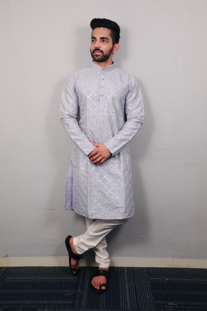 Soft silk fabric Embroidery with sequence work Men's kurta pajama set