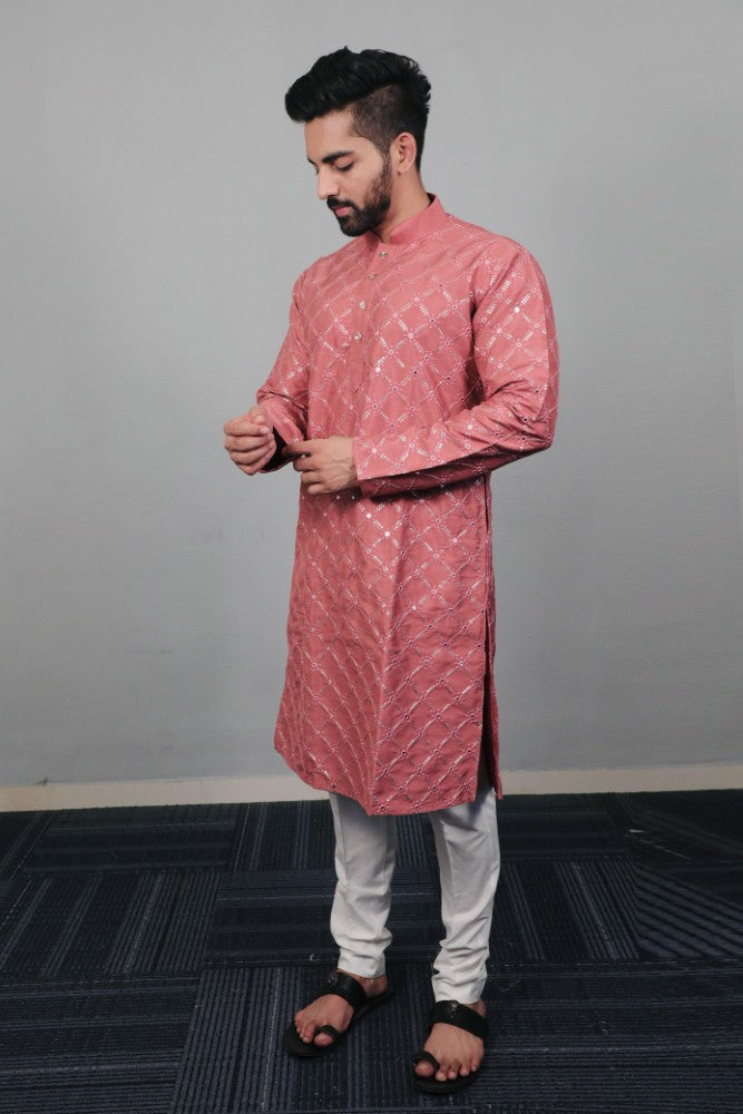 Soft silk fabric Embroidery with sequence work Men's kurta pajama set
