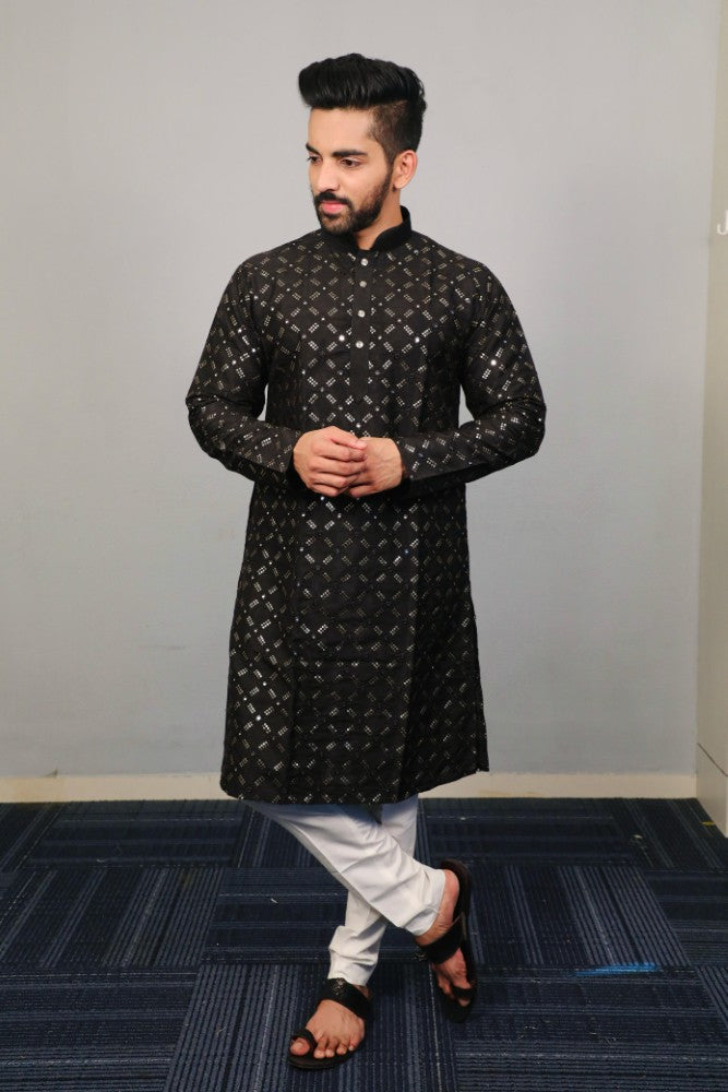 Soft silk fabric Embroidery with sequence work Men's kurta pajama set