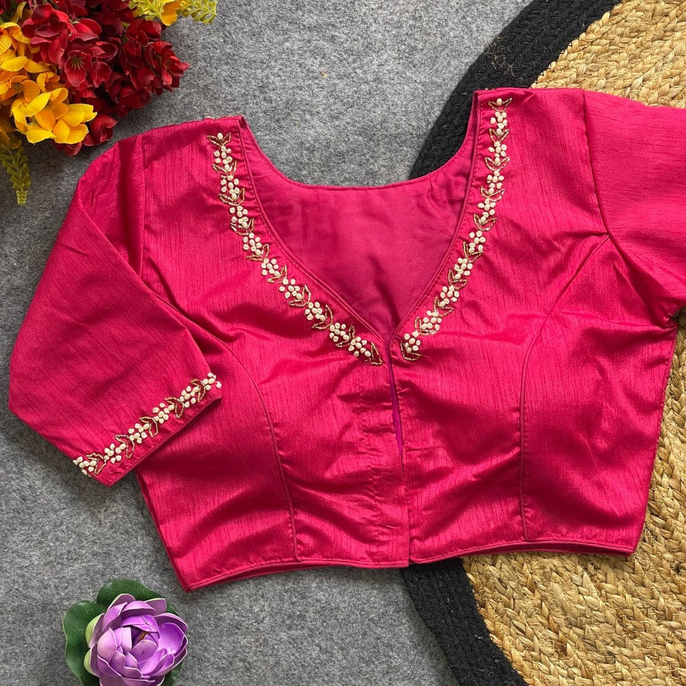 Handwork blouse Pure silk fabric Women's wear blouse Padded saree blouse V neck top wear