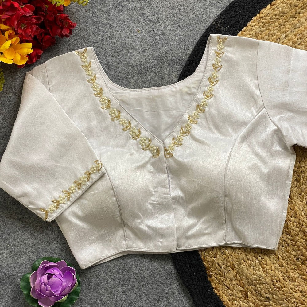 Handwork blouse Pure silk fabric Women's wear blouse Padded saree blouse V neck top wear