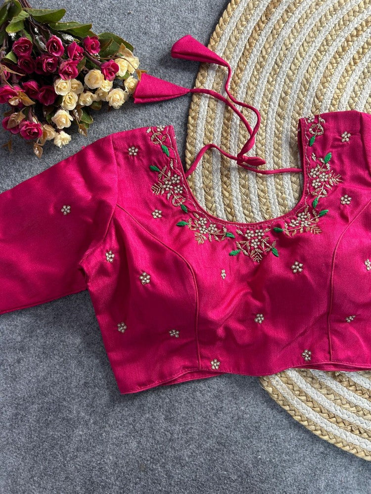 Women's wear blouse Pure silk fabric Handwork Padded saree blouse Women top blouse