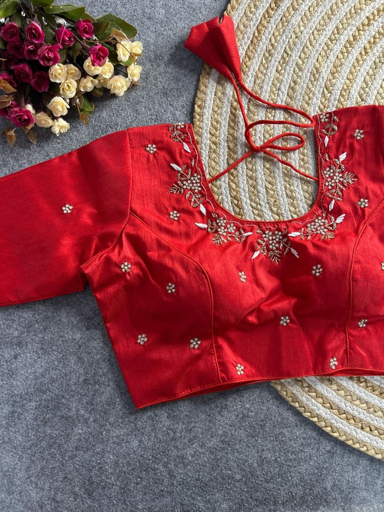 Women's wear blouse Pure silk fabric Handwork Padded saree blouse Women top blouse