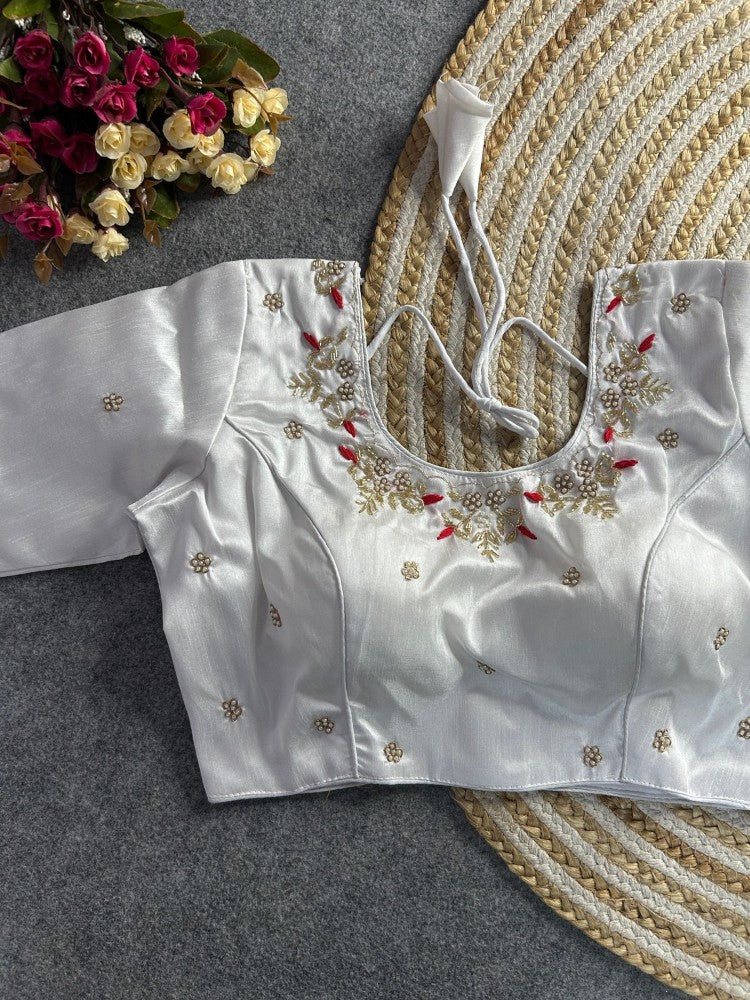 Women's wear blouse Pure silk fabric Handwork Padded saree blouse Women top blouse